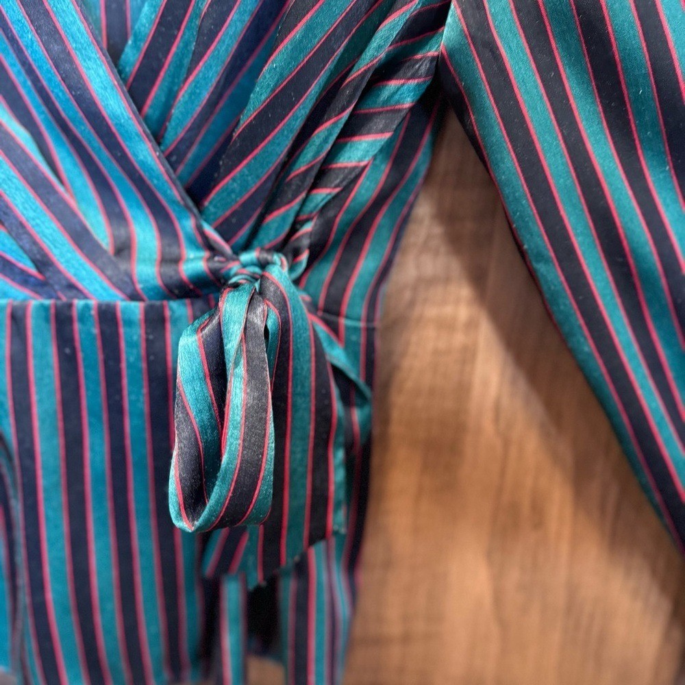Zara wrap top in red, green, and black stripes. Medium NWT