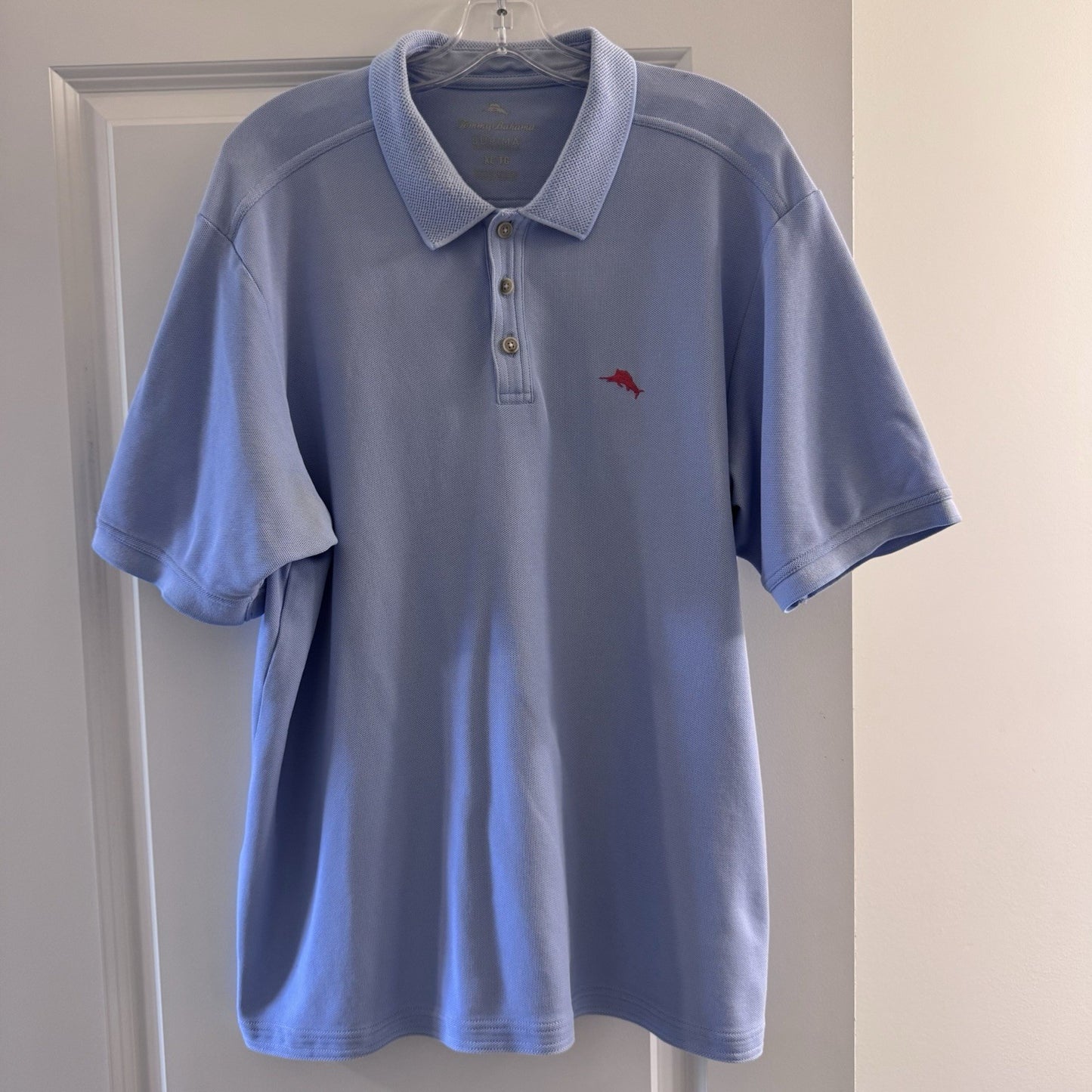 Tommy Bahama Supima Polo Shirt XL Blue Short Sleeve Cotton Blend Marlin Logo