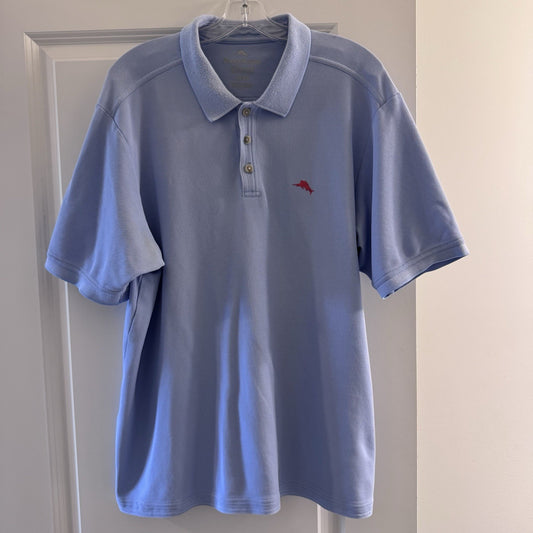 Tommy Bahama Supima Polo Shirt XL Blue Short Sleeve Cotton Blend Marlin Logo
