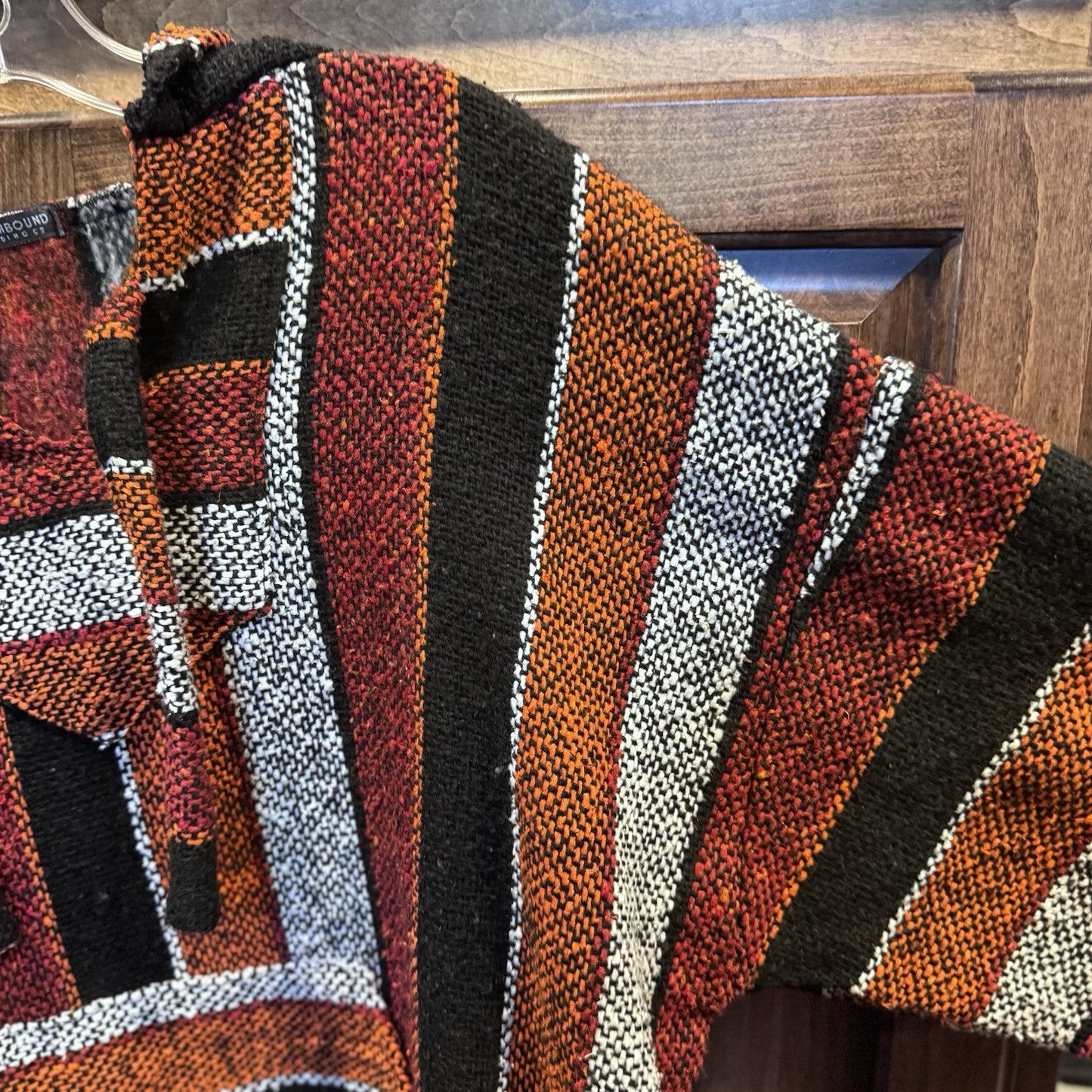 Earthbound Trading Co Baja Hoodie Large Multicolor Woven Pullover Boho Surf