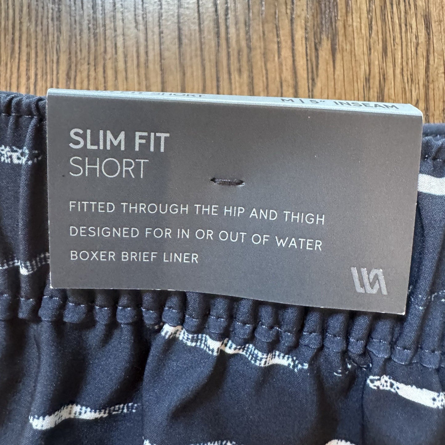 NWT VRST Men’s Slim Fit Swim Shorts M Navy Dash Print 5” Inseam Boxer Liner
