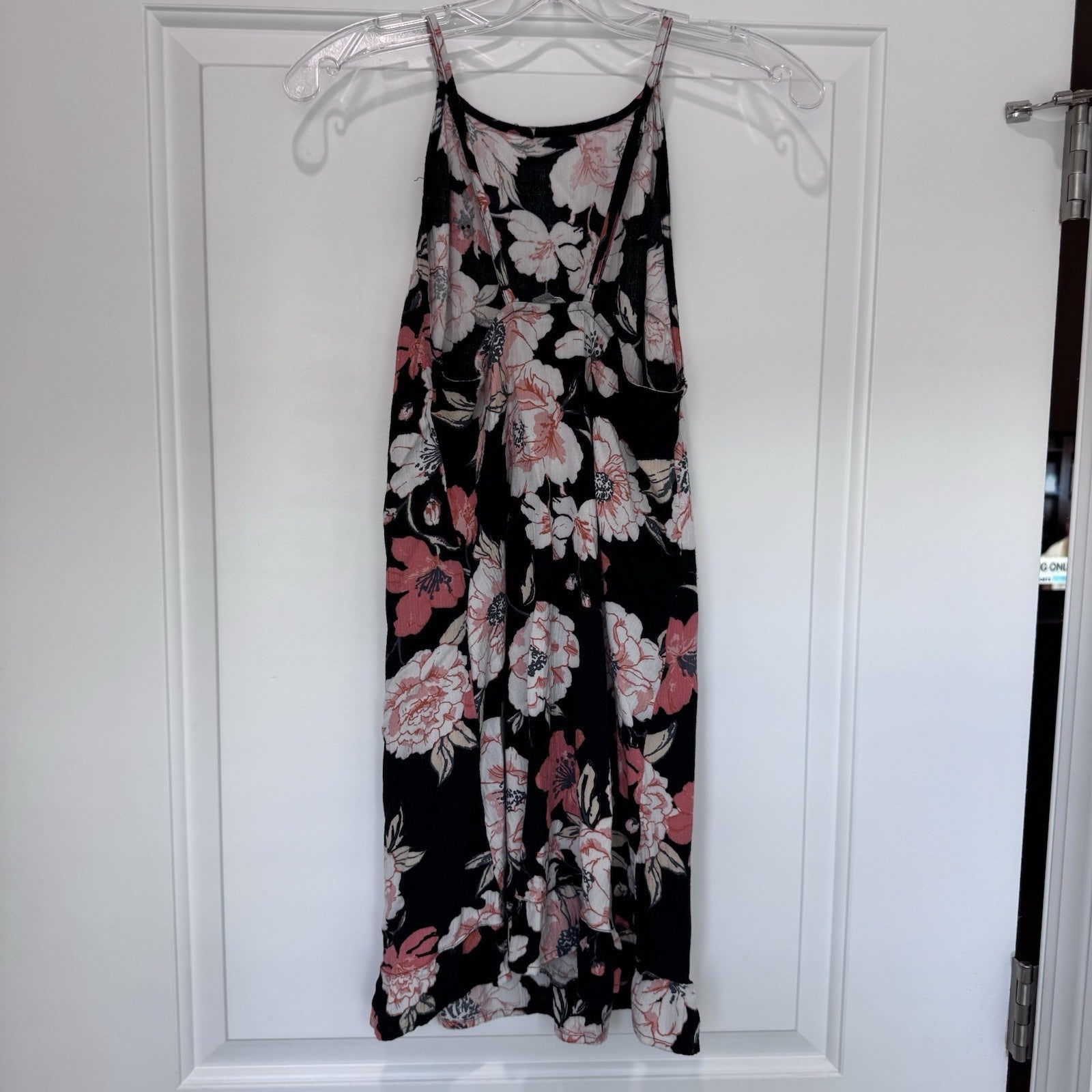 Roxy Floral Halter Dress Black Pink Sleeveless Summer Beach Boho Y2K Small