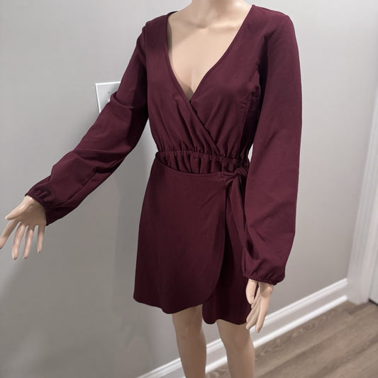 Sadie & Sage Wrap Dress Women’s Small Burgundy Long Sleeve Tie Waist NWT