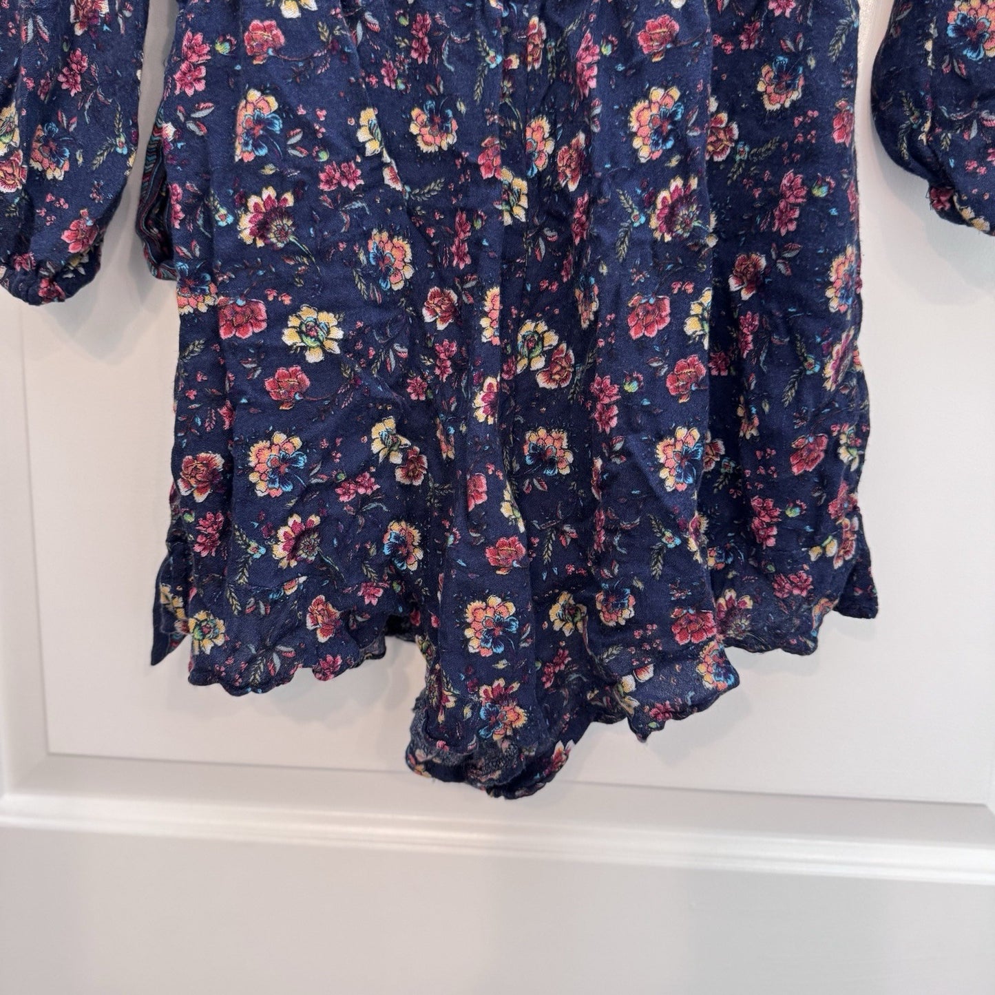 American Eagle Outfitters Navy Floral Wrap Romper Small S Boho Viscose