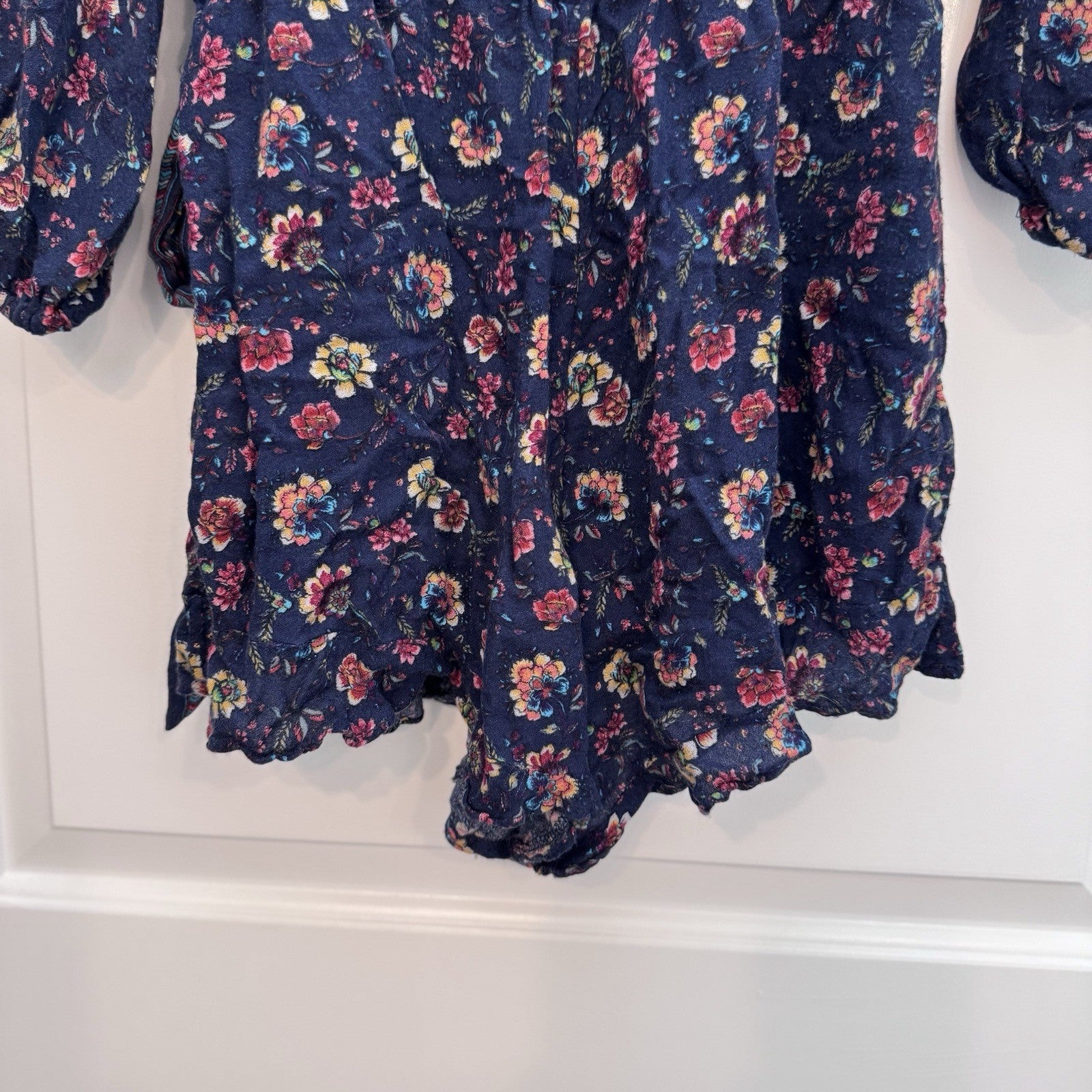 American Eagle Outfitters Navy Floral Wrap Romper Small S Boho Viscose