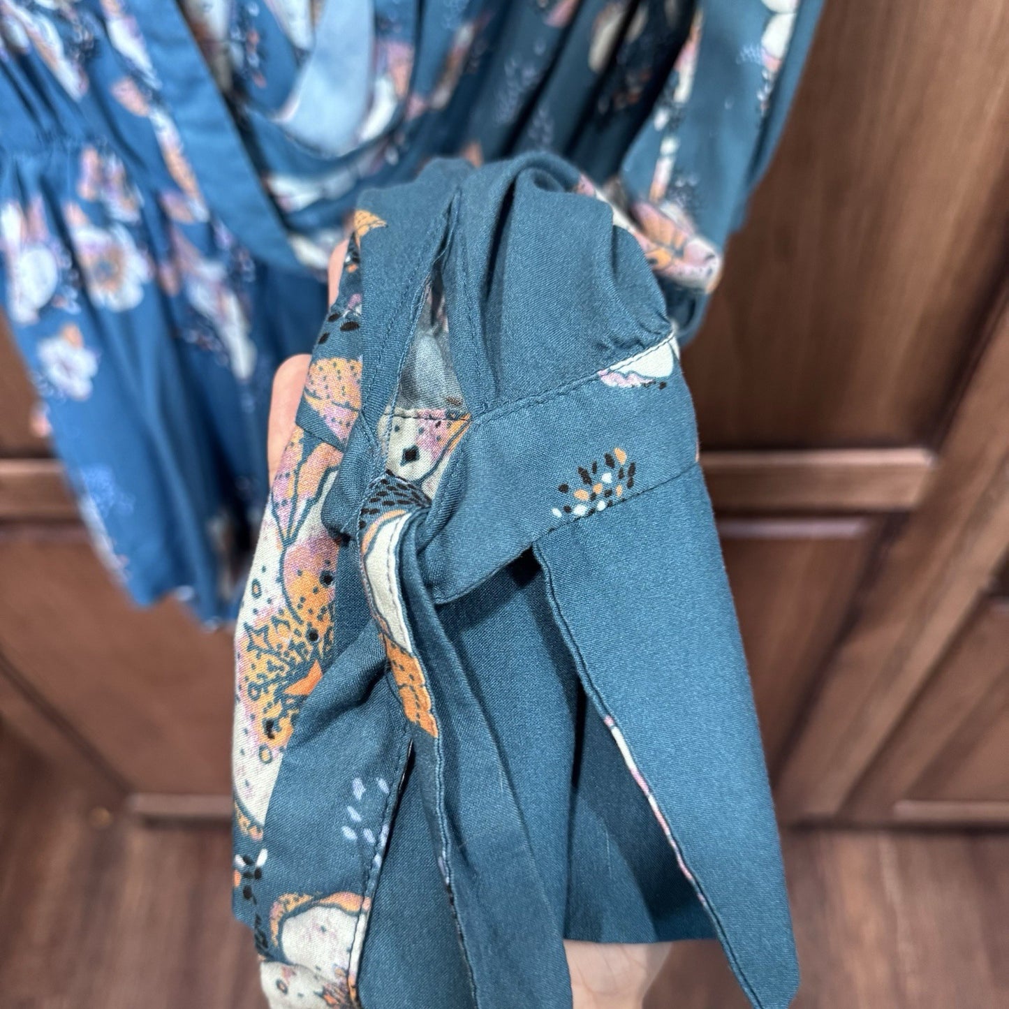 Urban Outfitters Blue Floral Wrap Romper | XS | Bell Sleeves Boho