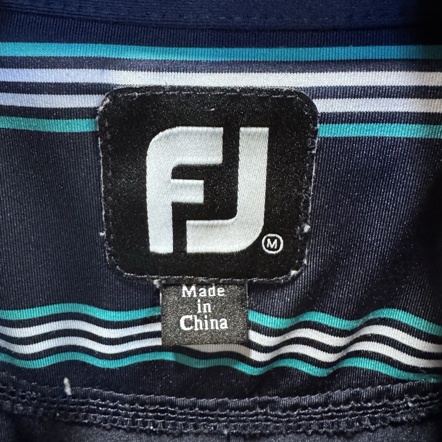 FootJoy Men’s M Golf Polo – Black & Teal Striped Shirt, The Amelia Island