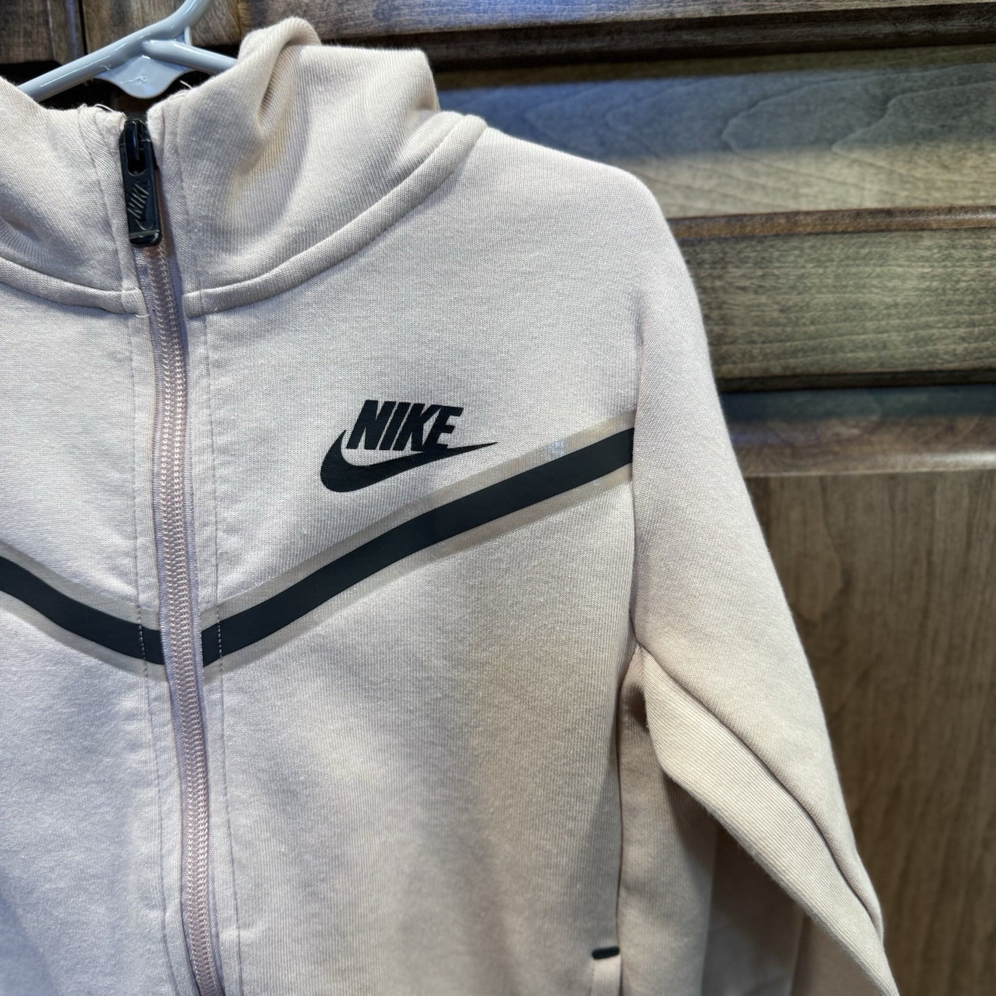 Nike Kids Full Zip Hoodie Size 6 Pink Black Swoosh Logo Jacket 5-6 Yrs