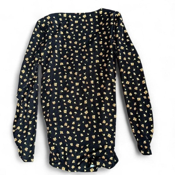NWT Elie Tahari Black Floral Ruched Long Sleeve Top Women's Size M
