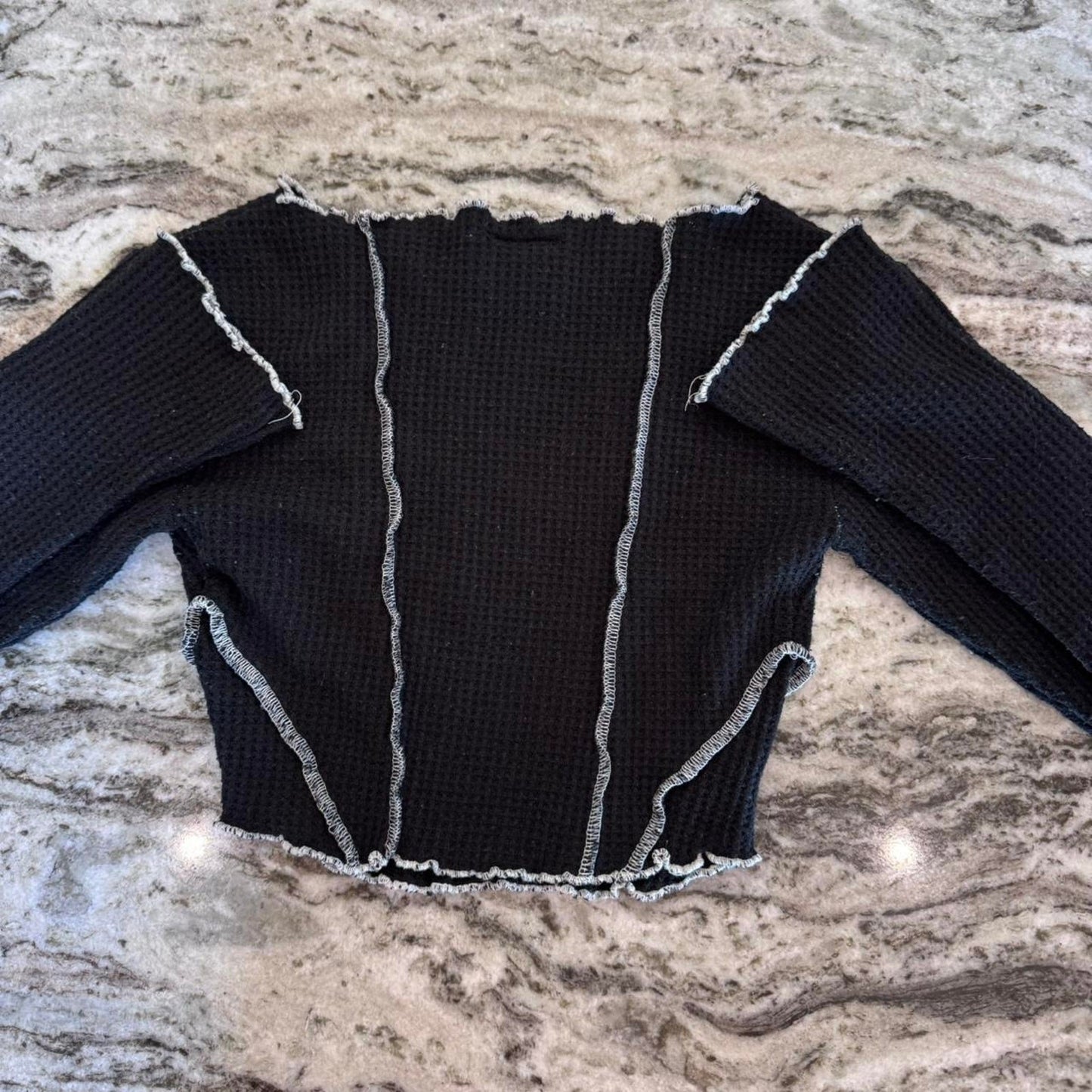 Urban Outfitters Out From Under Black Thermal Seamed Long Sleeve Crop Top Sz xS