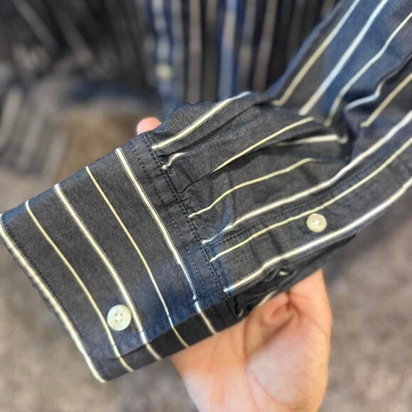 Y2K Hollister Navy Pinstripe Button Down Shirt Sz Small 2000s Vibe