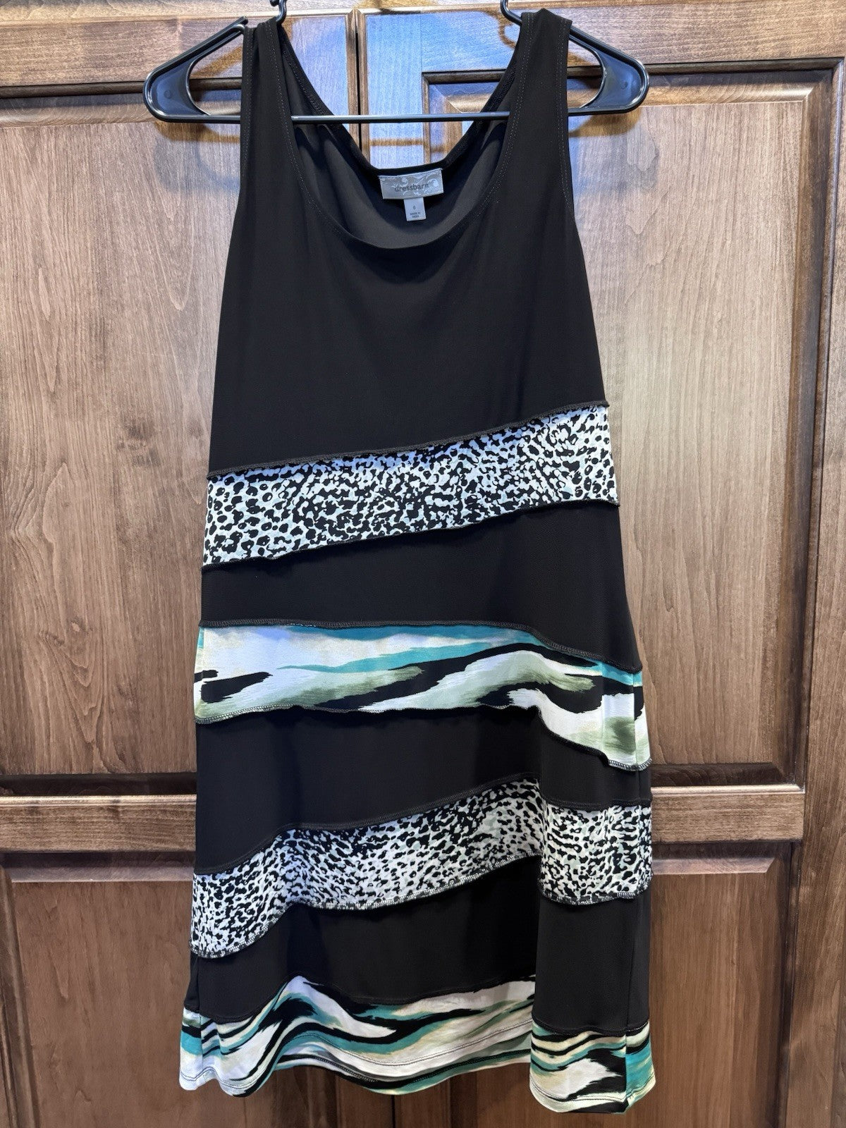 Dressbarn Black Animal Print & Abstract Stripe Sleeveless Dress Women’s Size 6