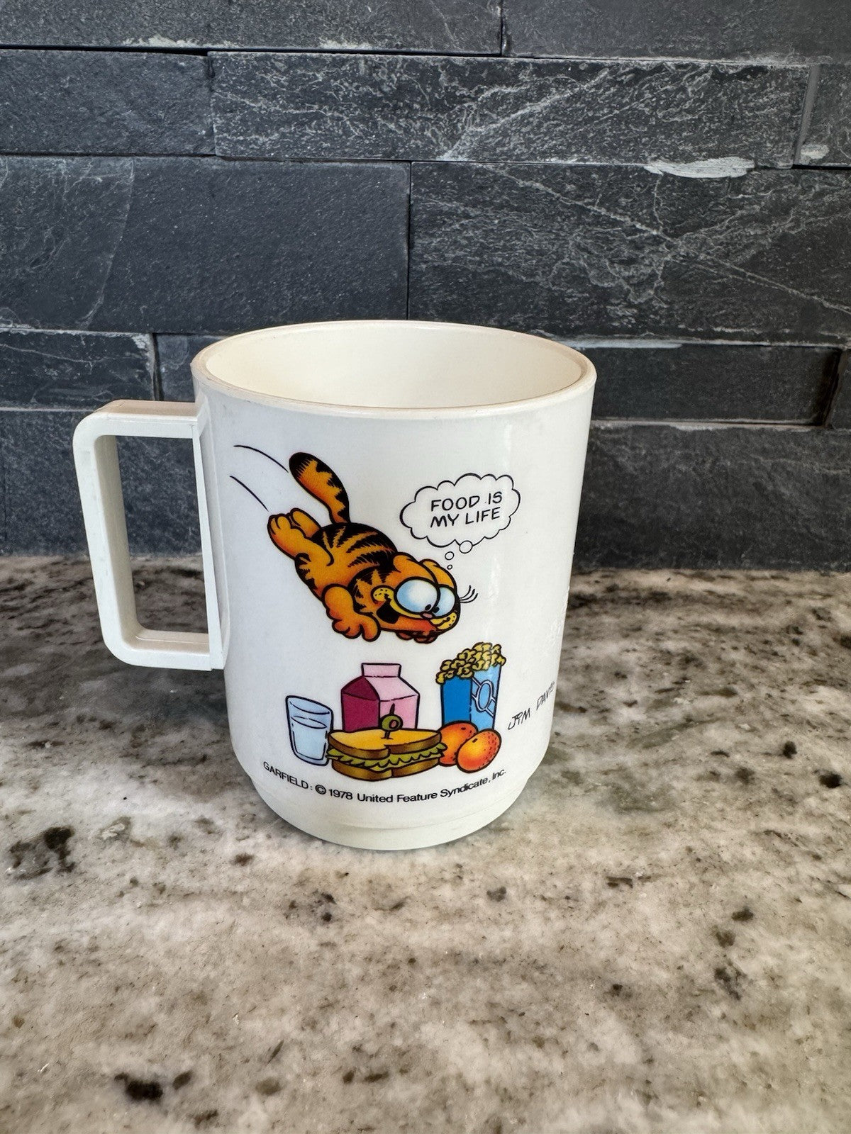 Vintage 1978 Plastic Cup Mug GARFIELD Food is My Life DEKA Elizabeth N.J. U.S.A.