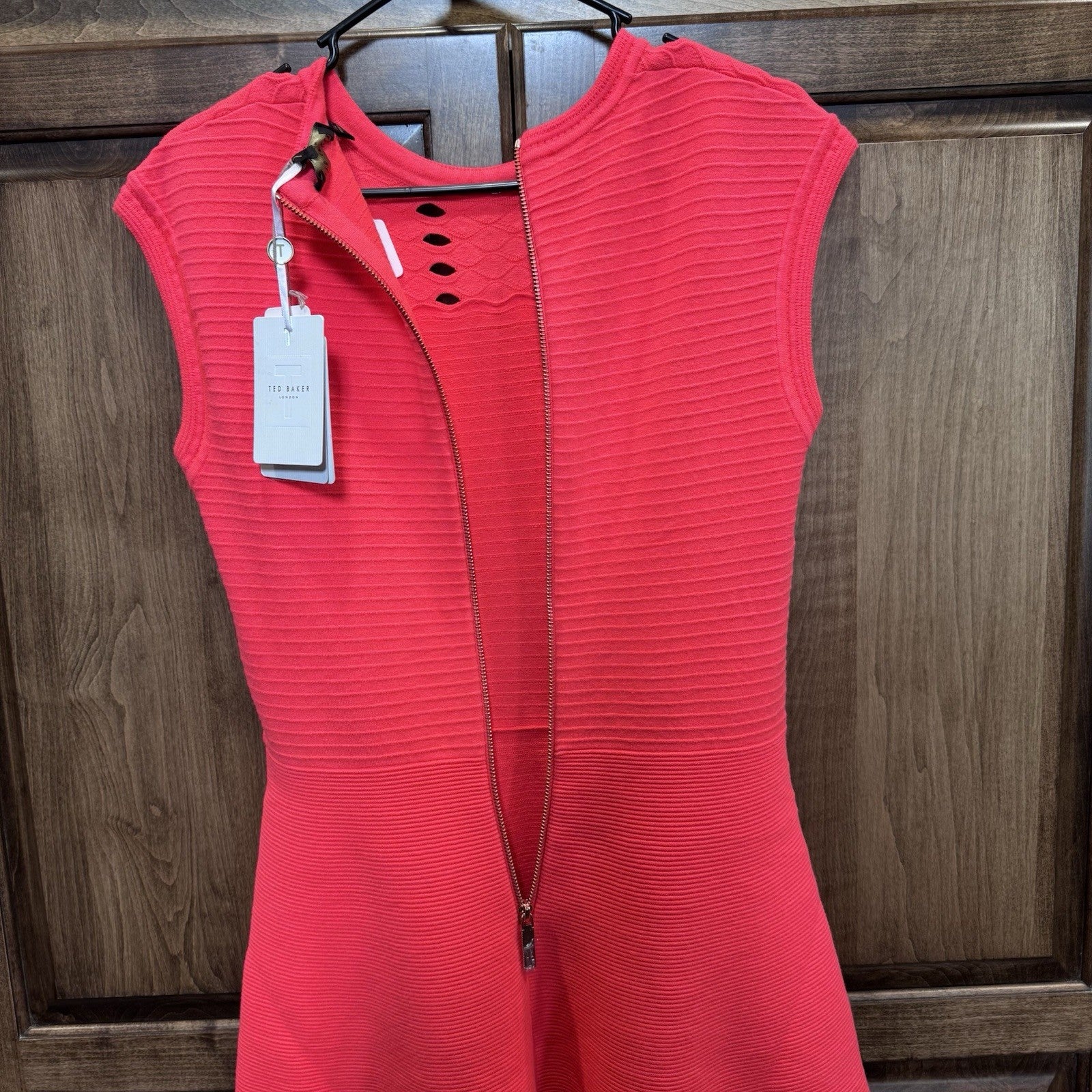 NWT Ted Baker Women's Size U.S. 3 Jacquard Panel Skater Dress Mid Pink $279