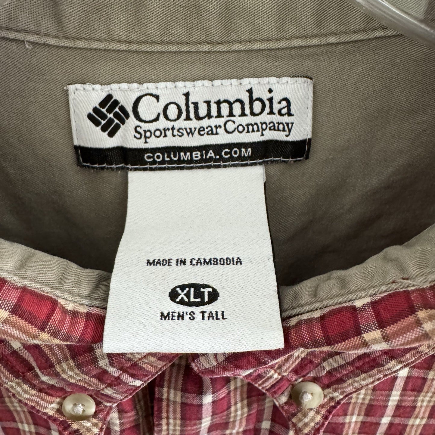 Columbia Men’s Button Down Shirt XLT Tall Red Plaid 100% Cotton Long Sleeve