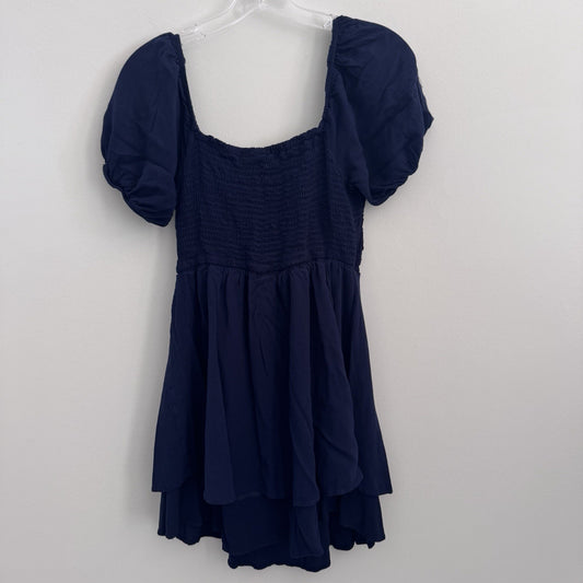 Altar’d State Navy Puff Sleeve Smocked Mini Dress Large Cottagecore