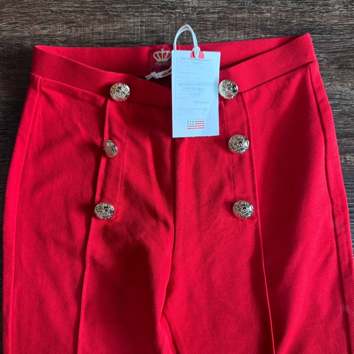 Original Marines Red Sailor Pants Girls 9-10Y 140cm Gold Crest Buttons NWT Italy