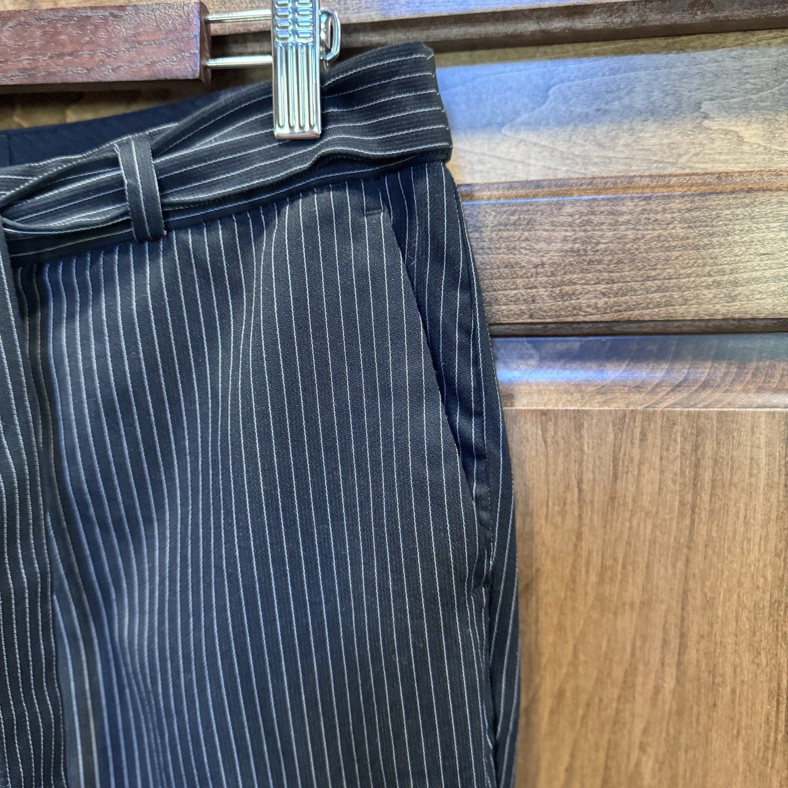 Banana Republic Avery Tie-Waist Pants Black Pinstripe Petite 6 High Rise Tapered