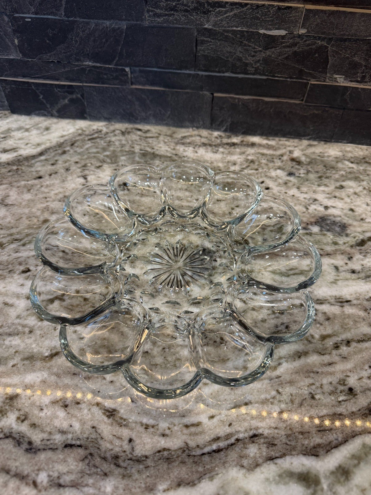 Vintage 1950's Anchor Hocking Clear Glass 12 Deviled Egg 10" Plate Platter Tray