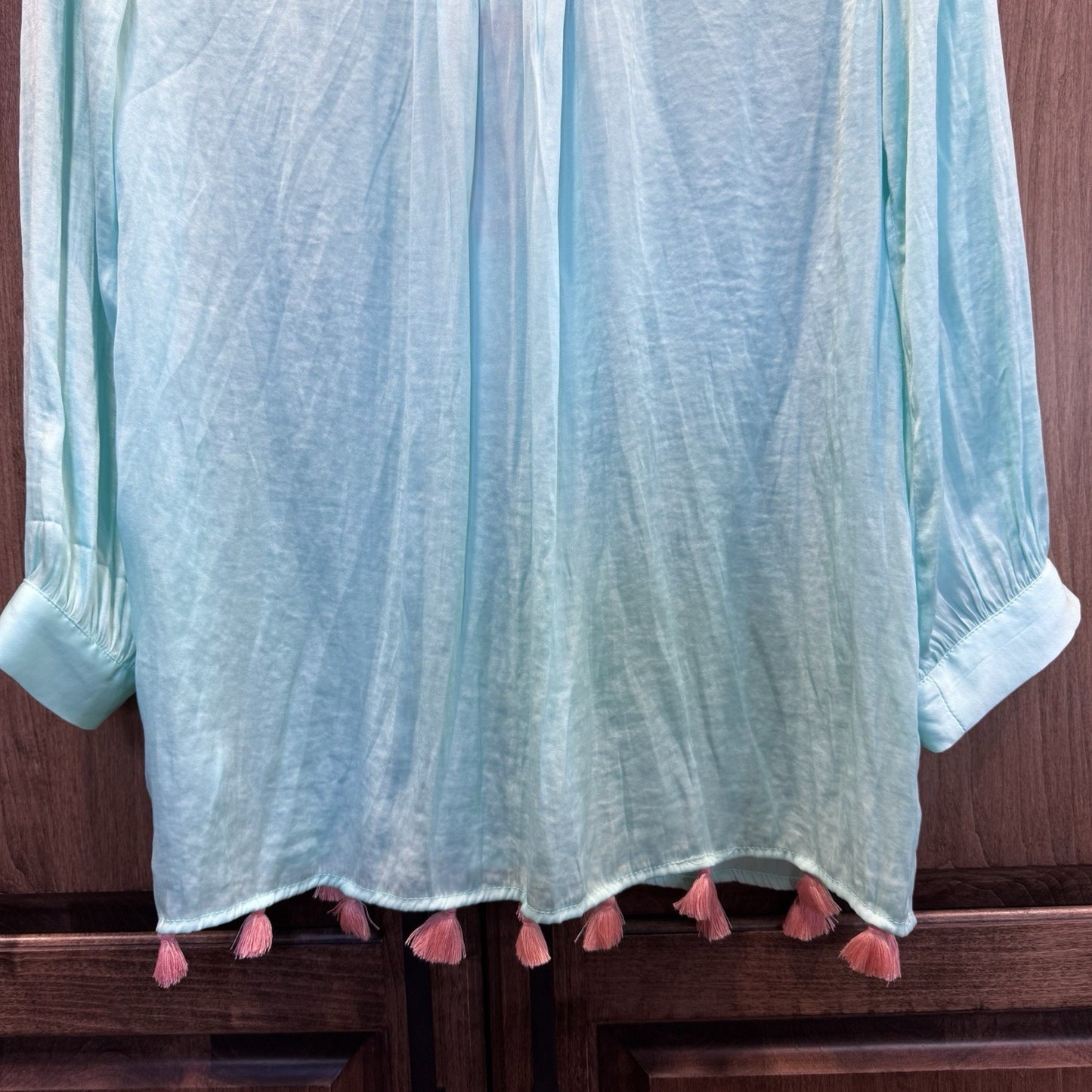 Hatley Clara Blouse Aqua Sarchi Tassel Embroidered Top XS NWT Boho Festival Chic