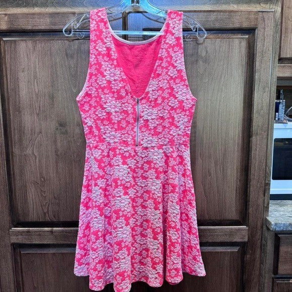 H&M Divided Hot Pink Textured Floral Dress | Size 10