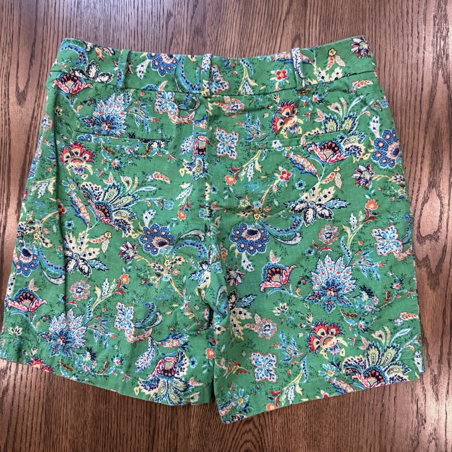 Talbots Women’s Shorts Size 8 | Green Floral Print | Linen Cotton Blend