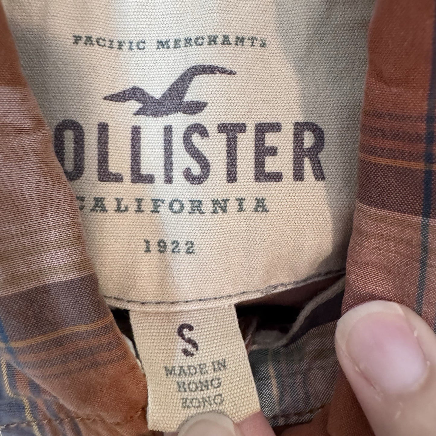 Hollister Men’s Western Plaid Shirt Small Snap Button Pearl Red Navy Cotton