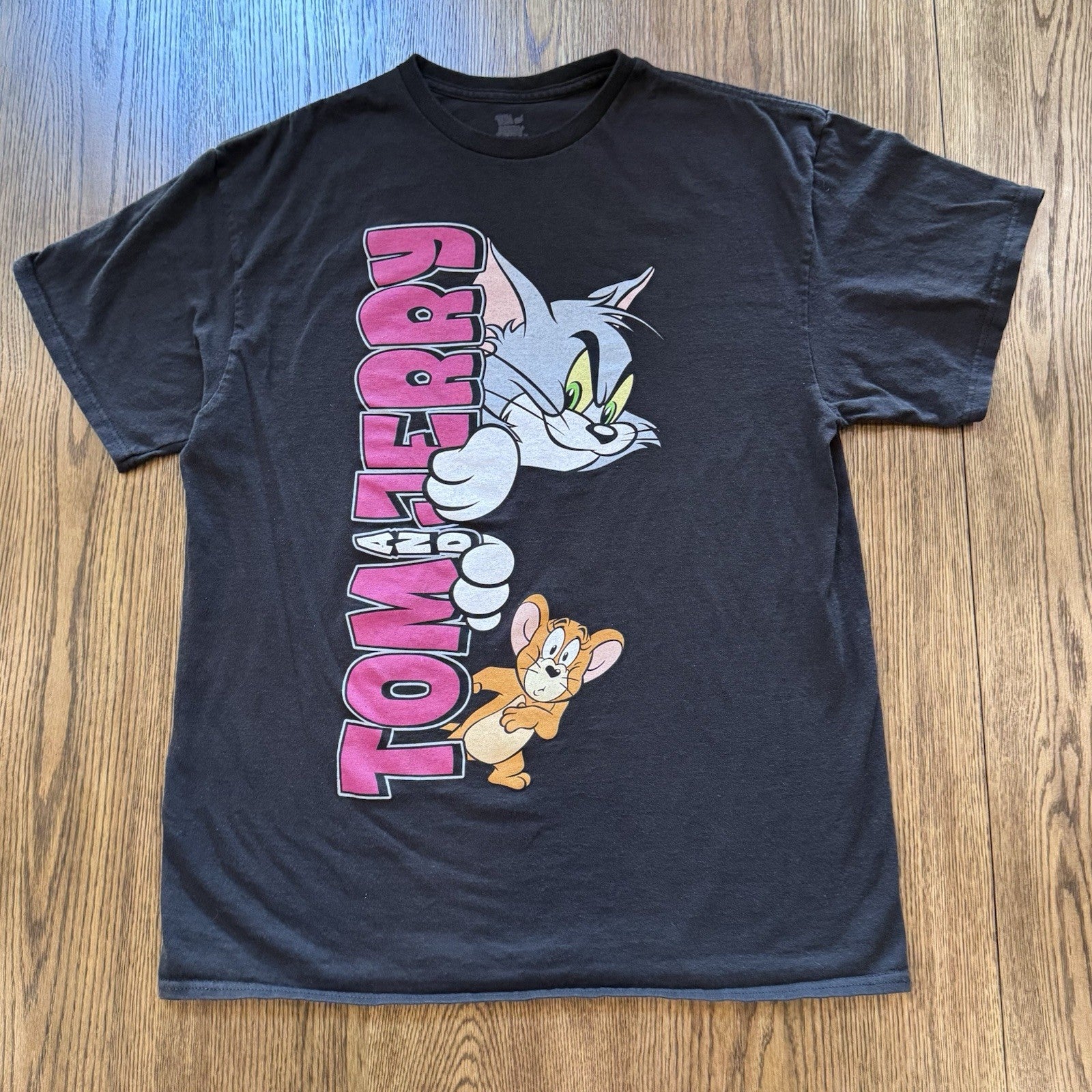 Tom and Jerry Cartoon Graphic T-Shirt Black Size L Funny Retro Tee 100% Cotton