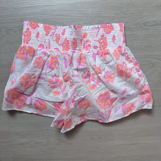 Vineyard Vines Floral Shorts Pink Orange Smocked Waist Cotton Women Small