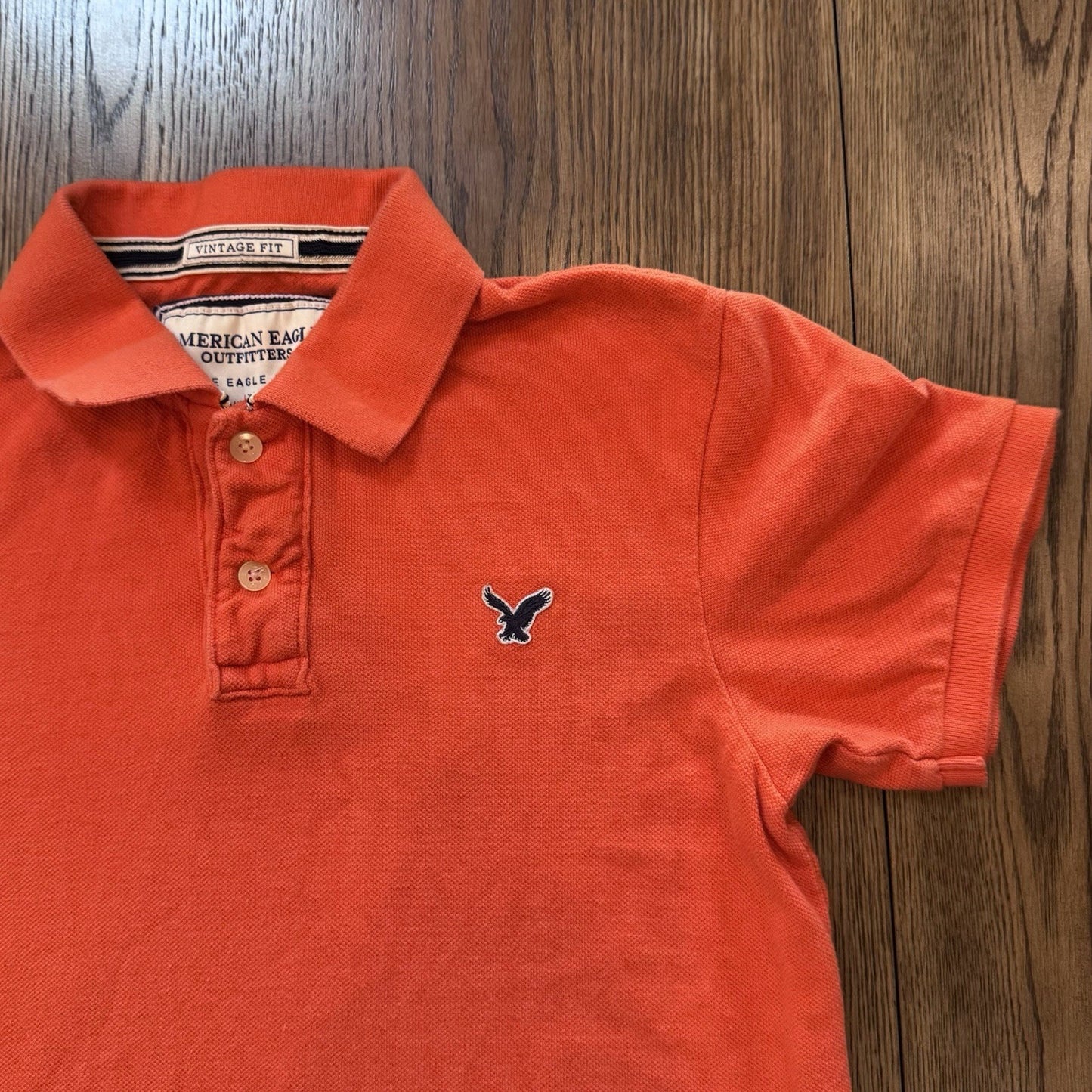 American Eagle Eagle Polo Shirt Men’s Small Orange Vintage Fit Cotton