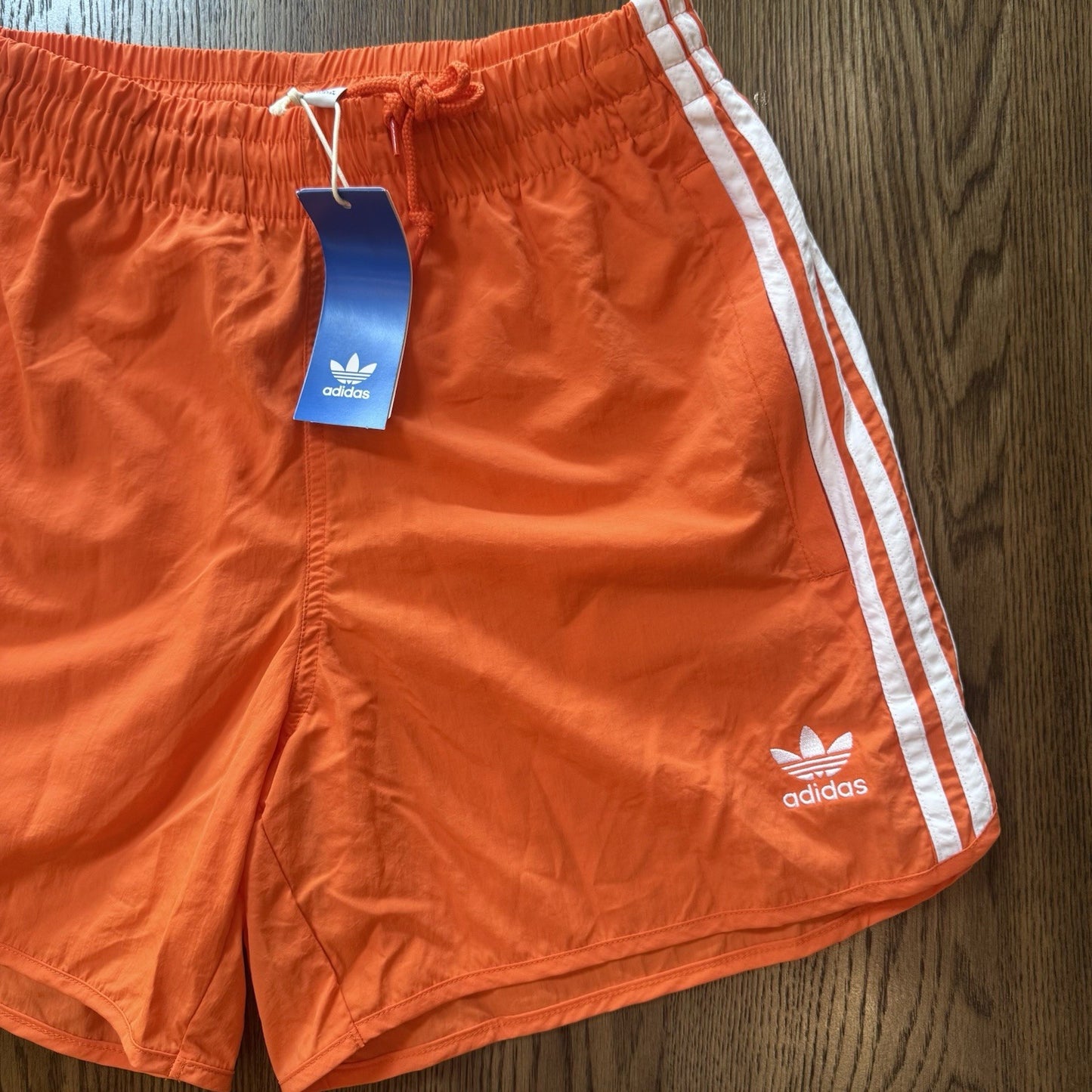 Adidas Originals 3-Stripes Swim Shorts Orange Trefoil Logo – NWT XXL