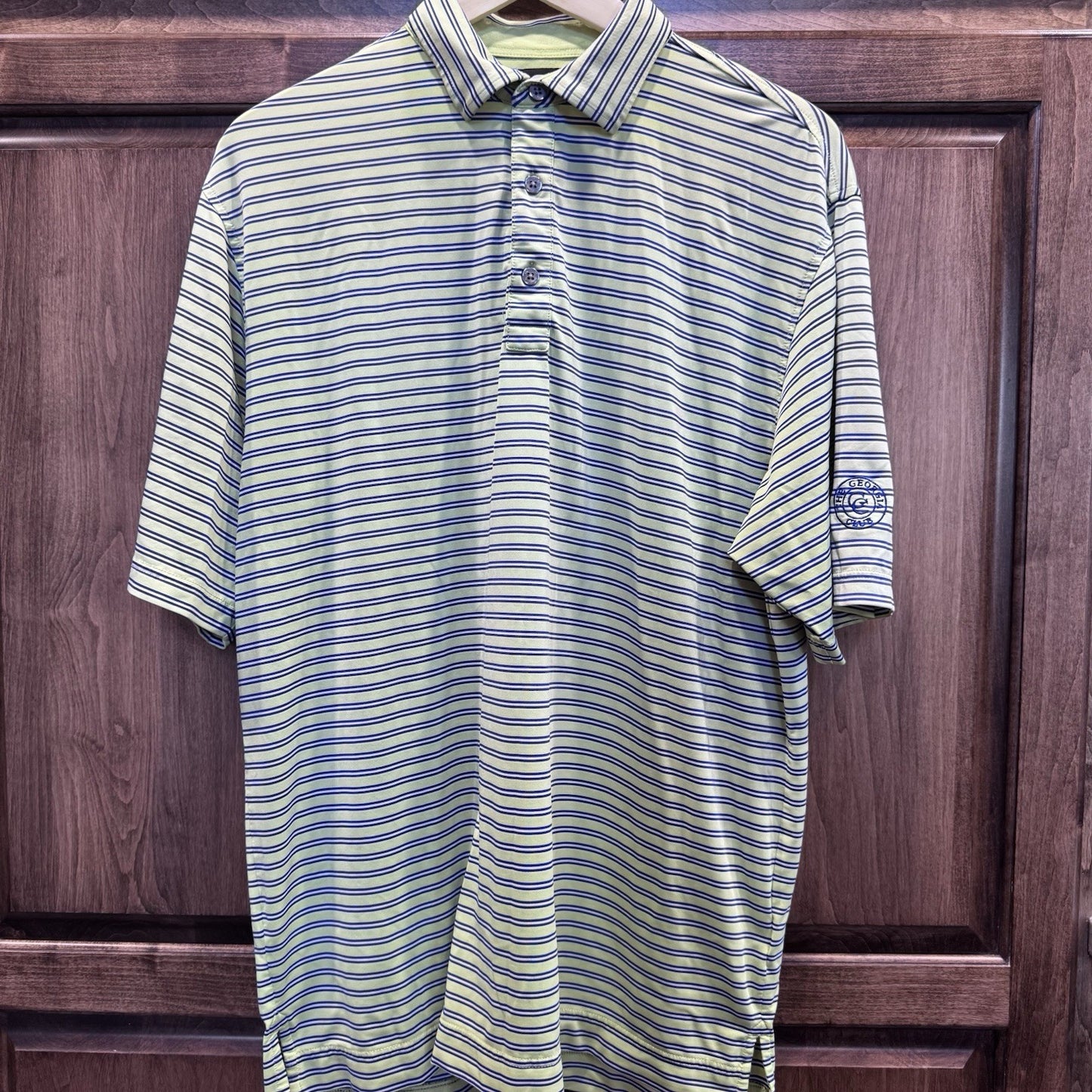 FootJoy Men’s Large Striped Golf Polo Shirt Green Blue FJ Georgia Club Logo
