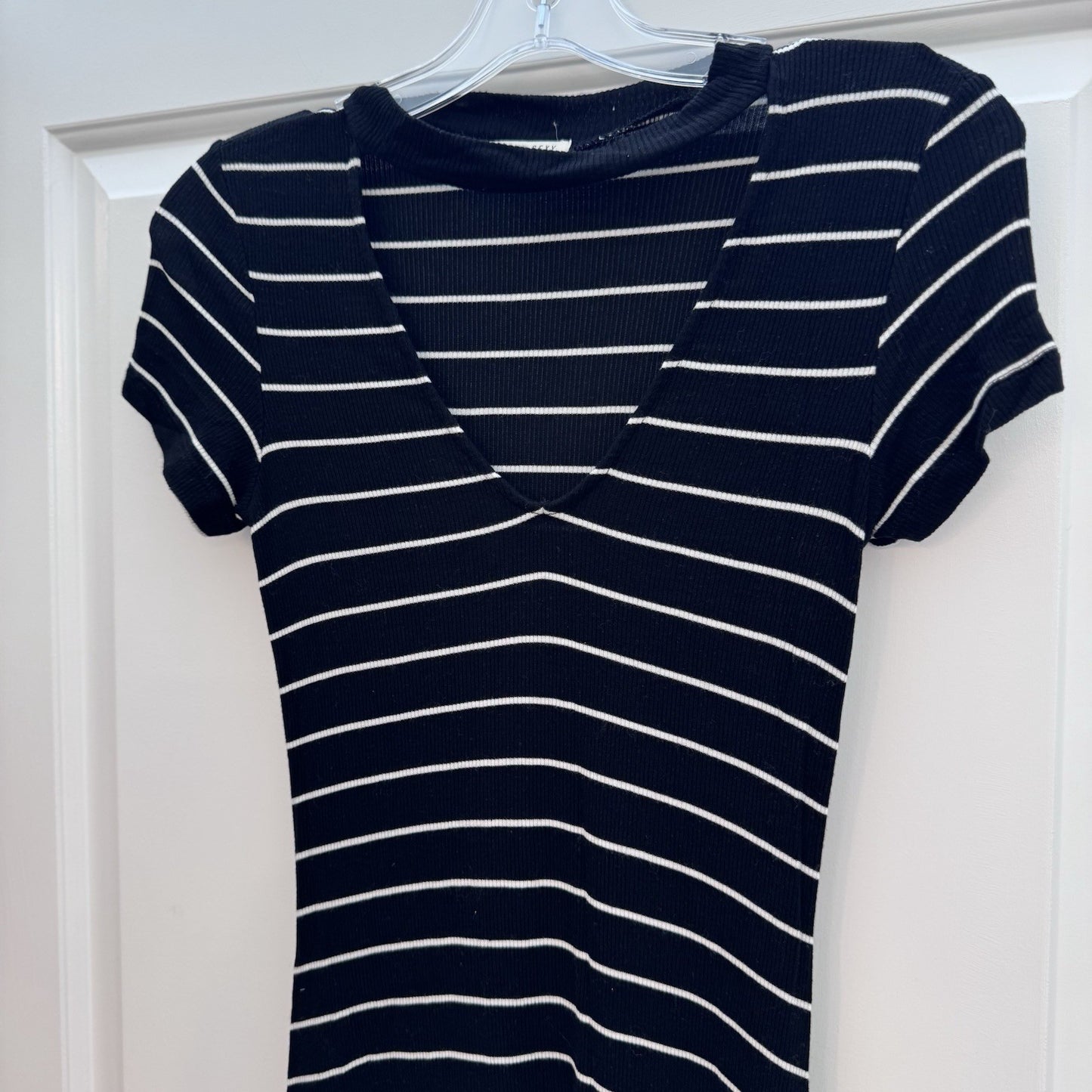 American Eagle Soft & Sexy Black White Striped Ribbed Dress Women’s Small