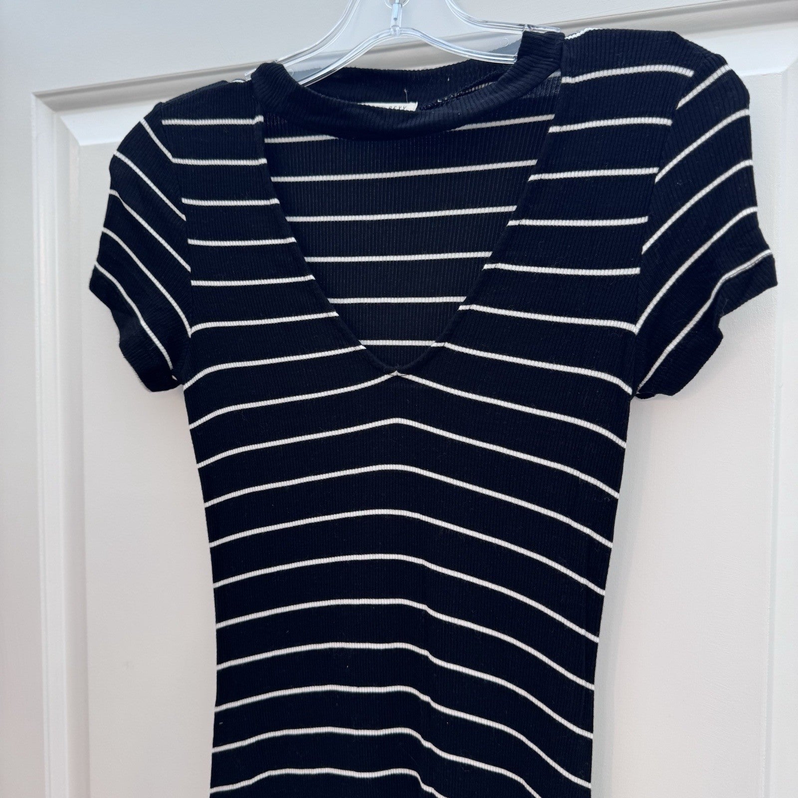 American Eagle Soft & Sexy Black White Striped Ribbed Dress Women’s Small