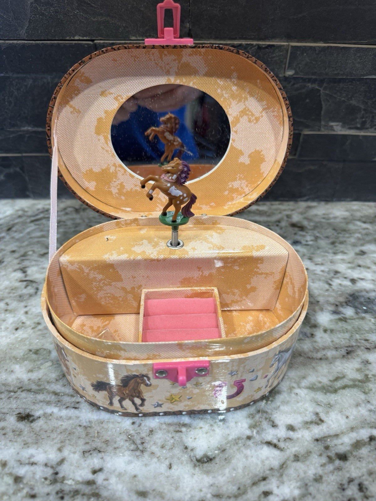 Hot Focus Dashing Horse Oval Shaped Musical Jewelry Box
