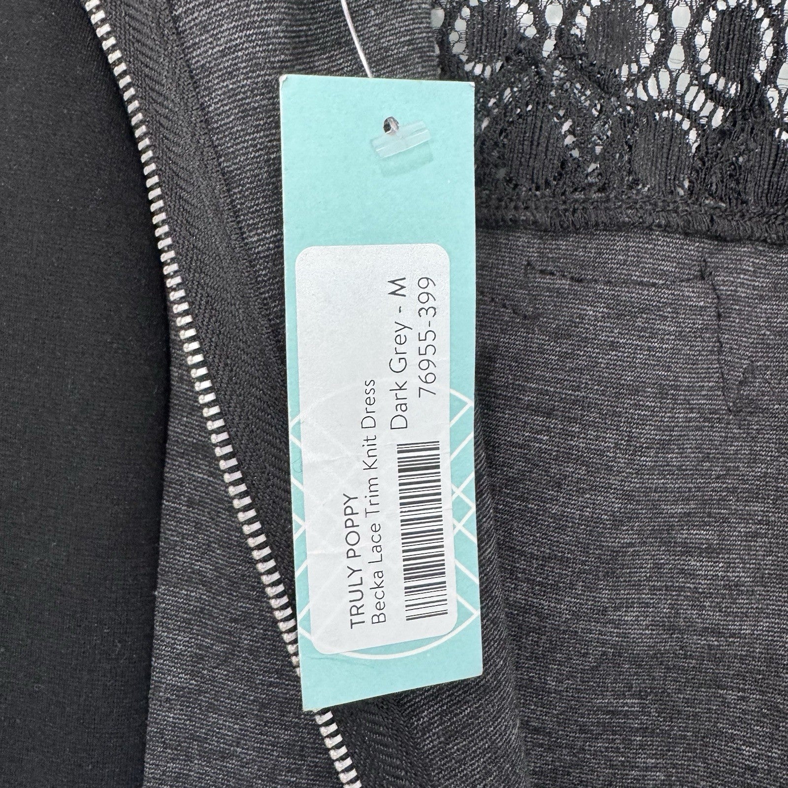 NWT 41 Hawthorn Stitch Fix Becka Lace Trim Knit Dress Dark Grey M RN150466
