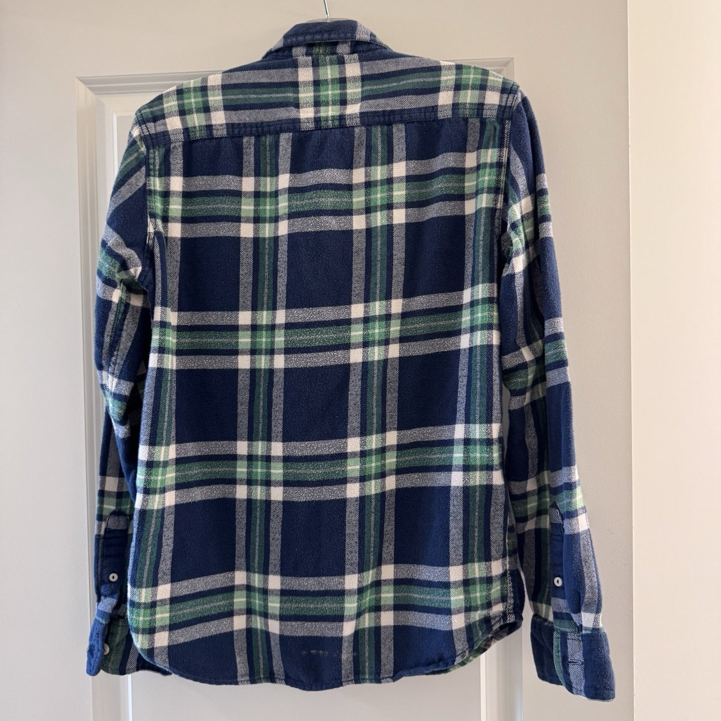 American Eagle Outfitters Flannel Shirt Small Blue Green Plaid Long Sleeve
