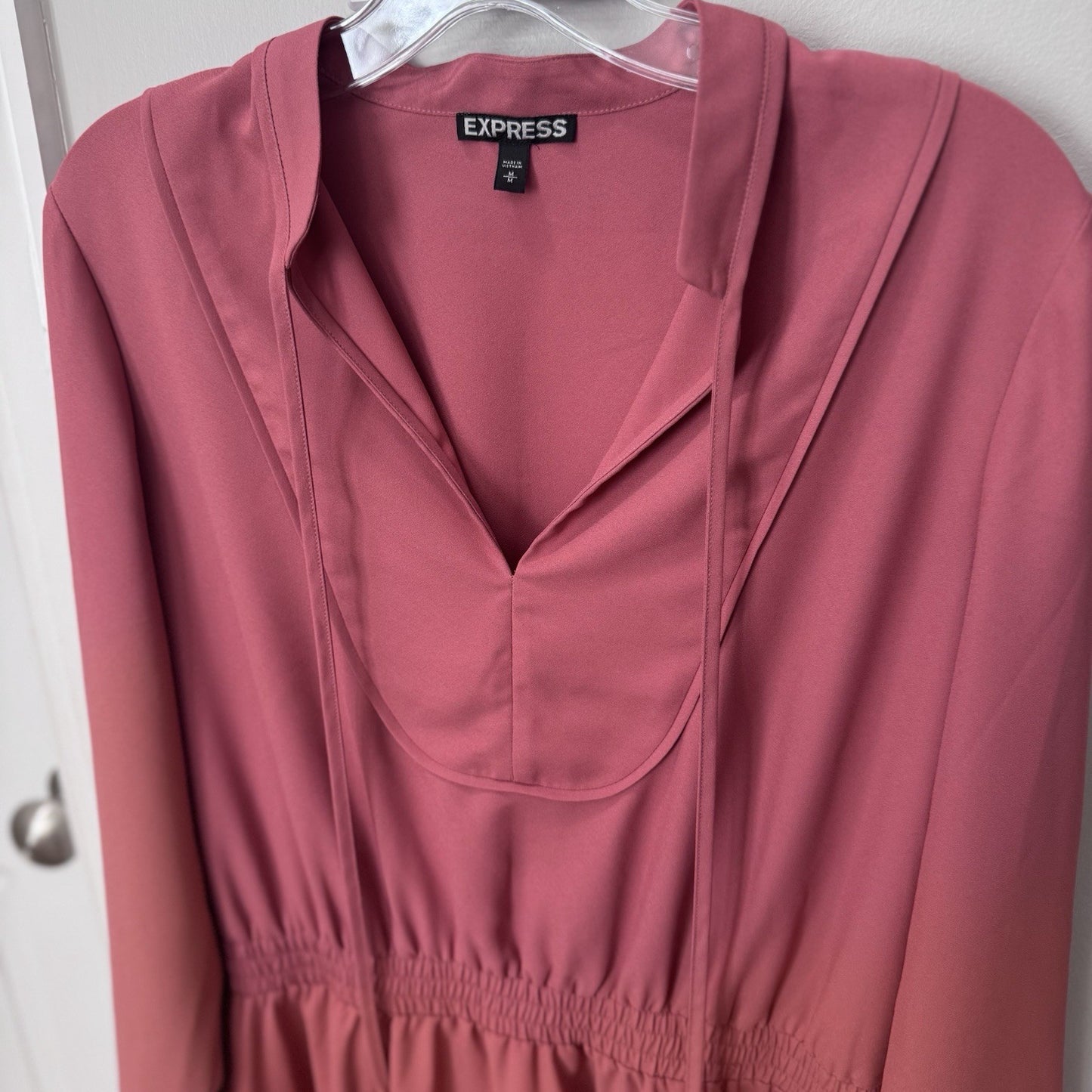 Express Women’s Large Pink Long Sleeve Mini Dress Elastic Waist Boho Style