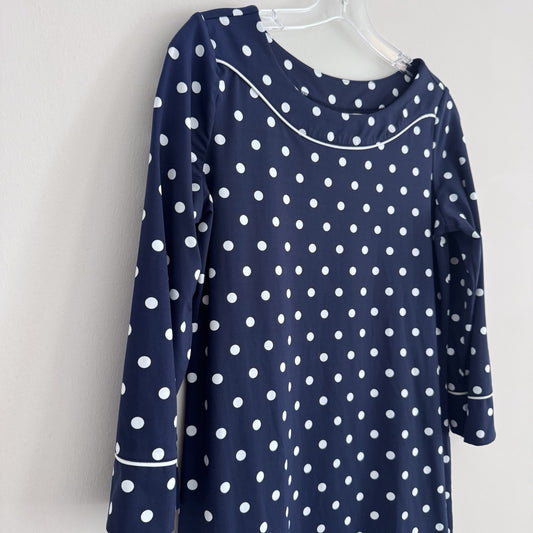 Lands End Dress Womens Sz Small Blue White Polka Dot Pullover 3/4 Sleeve Casual