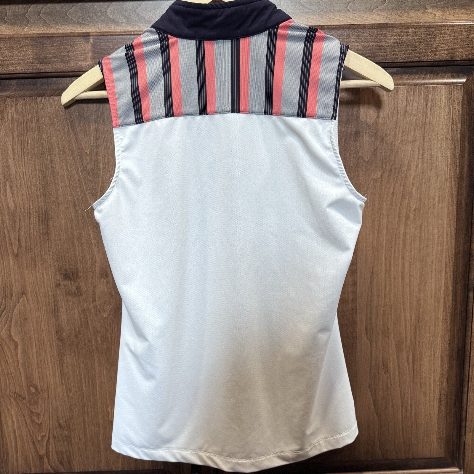 Fairway & Greene Ladies Sleeveless Golf Polo Shirt Size Small White Pink Stripe
