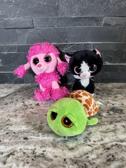 LOT (3) TY BEANIE BOOS Patsey The Poodle, Pepper The Cat, And Zippy The Turtle