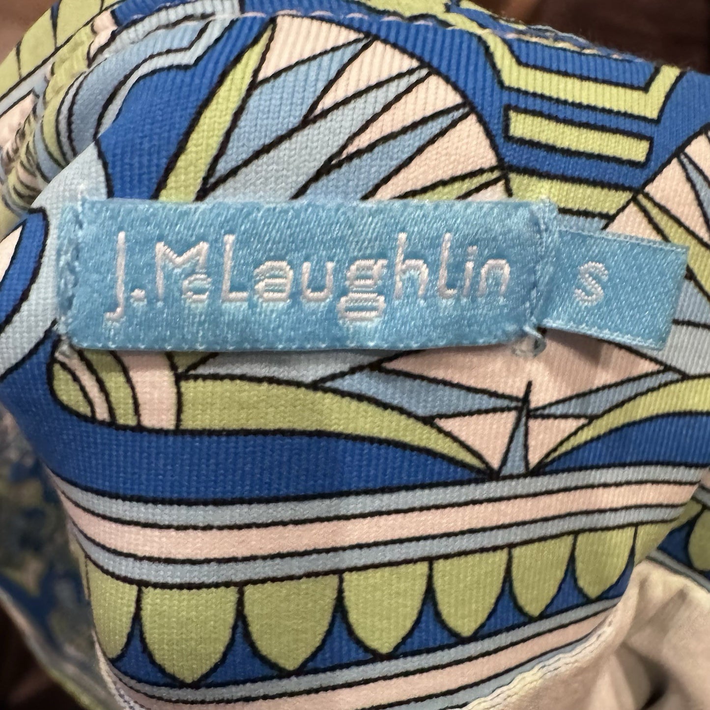 J.McLaughlin Women’s Skirt Size Small Geometric Blue Green Print Stretch Pull-On