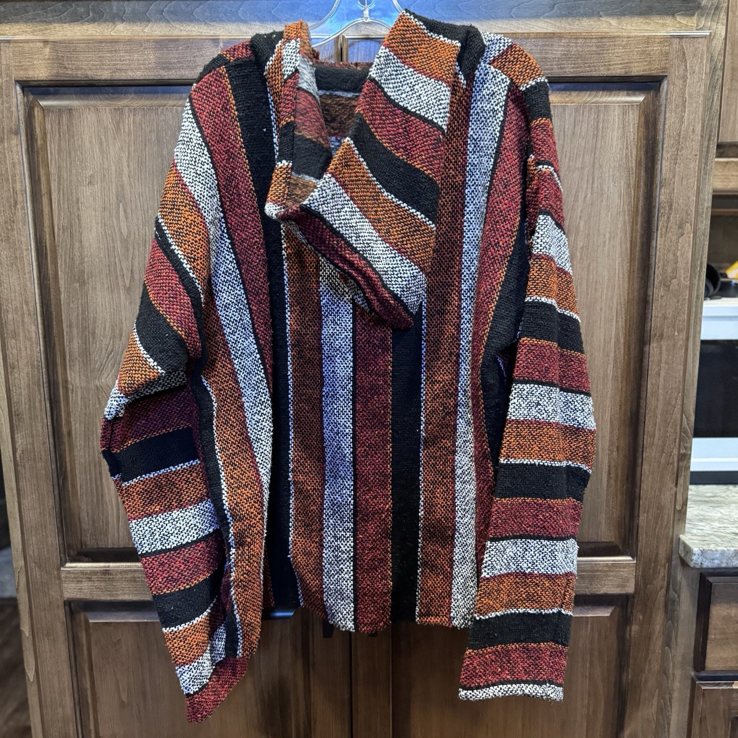 Earthbound Trading Co Baja Hoodie Large Multicolor Woven Pullover Boho Surf