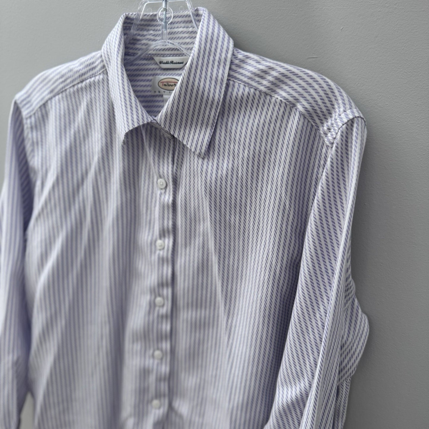 Talbots Petites Wrinkle Resistant Purple Stripe Button Down Shirt 12P Cotton