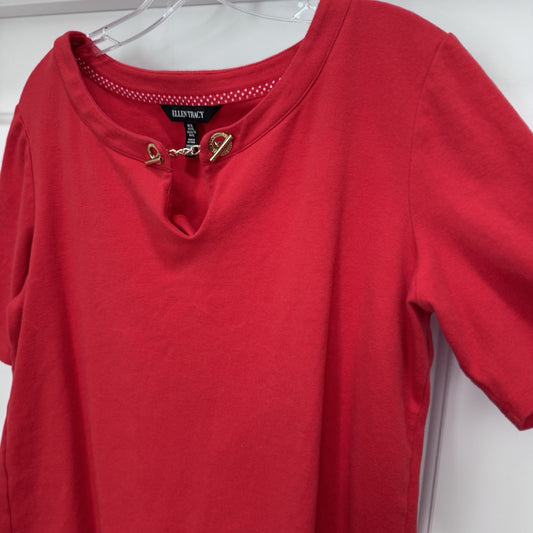 Ellen Tracy Women’s XL Red Top Gold Chain Keyhole Neck Short Sleeve Cotton