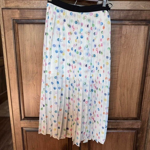 Topshop White Polka Dot Pleated Midi Skirt Size 6 NWT