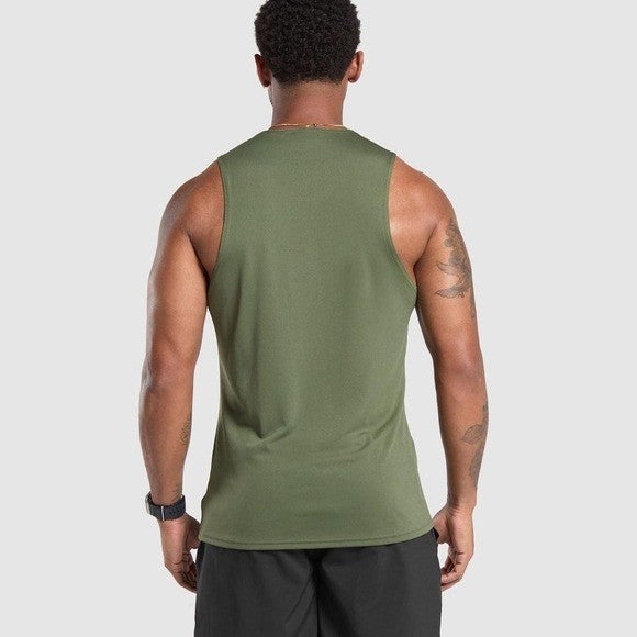 Gymshark Men's Muscle Tank Top Size M Olive Green Sleeveless Workout Shirt