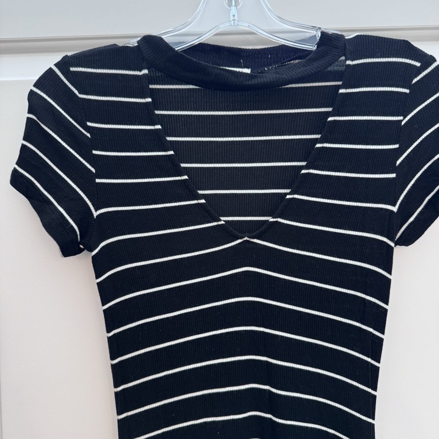 American Eagle Soft & Sexy Black White Striped Ribbed Dress Women’s Small