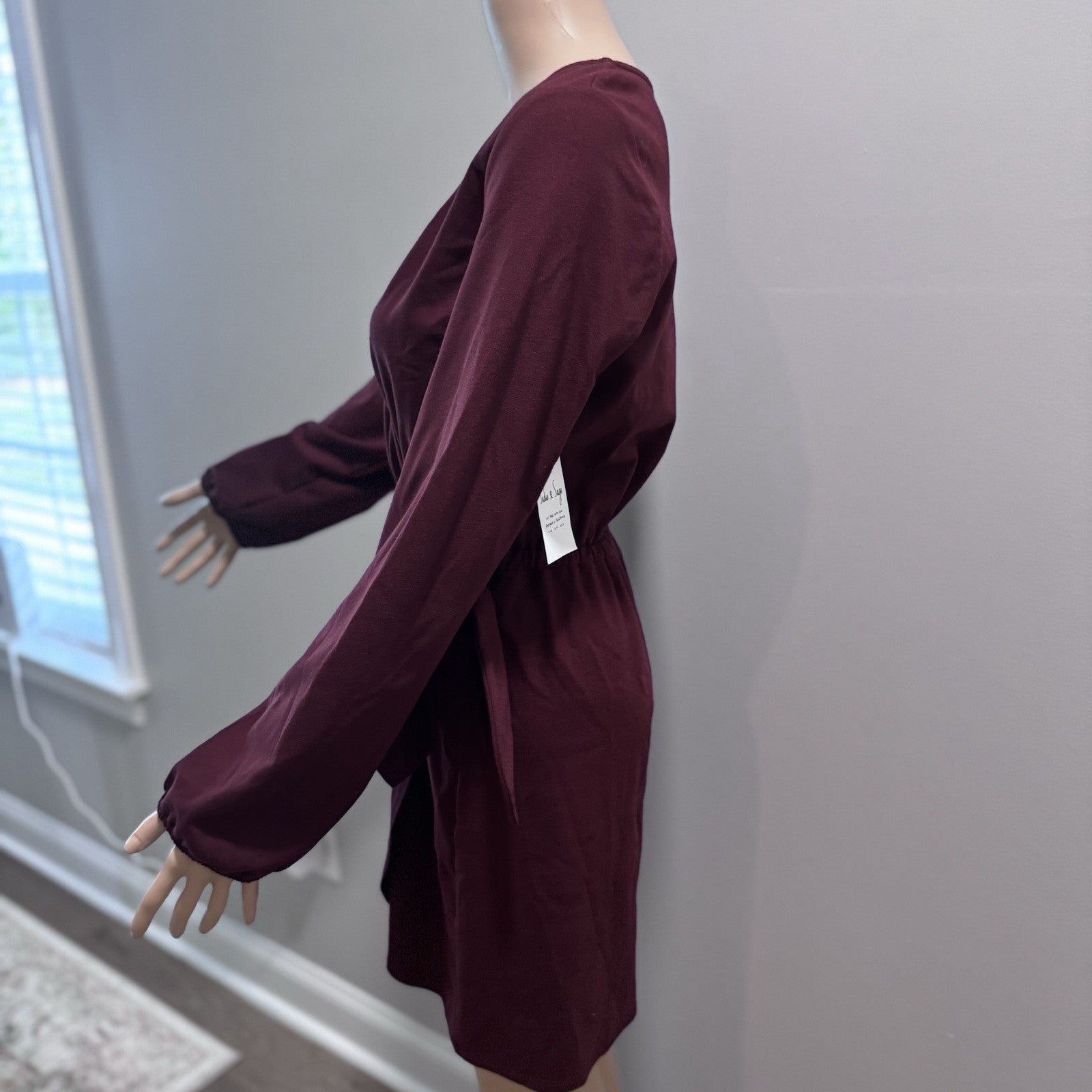 Sadie & Sage Wrap Dress Women’s Small Burgundy Long Sleeve Tie Waist NWT