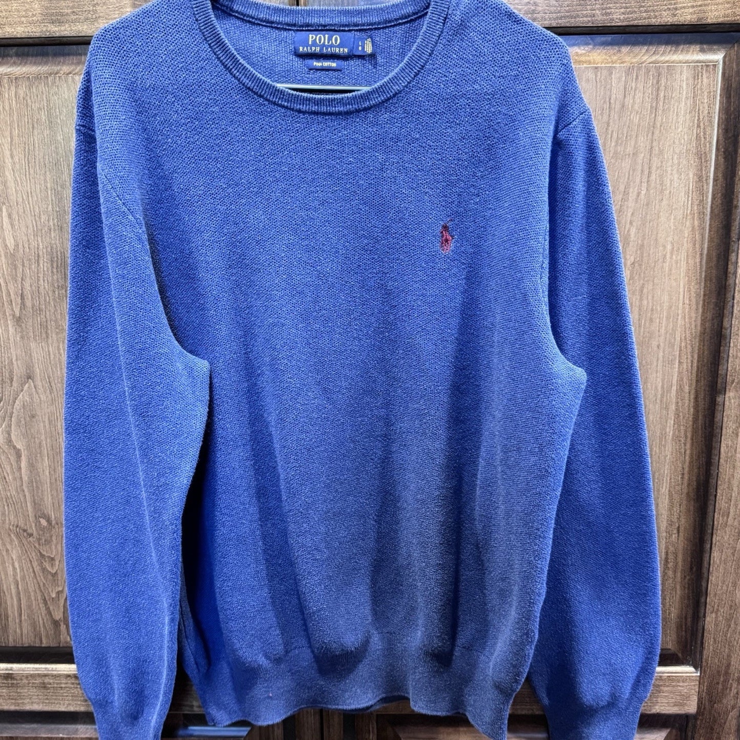 Polo Ralph Lauren Men’s Blue Pima Cotton Crewneck Sweater Size L | Red Pony Logo